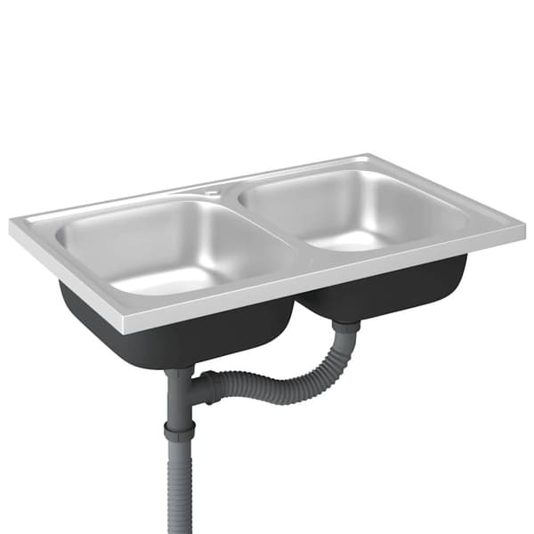 vidaXL køkkenvask med 2 bassiner 800x500x155 mm rustfrit stål sølv