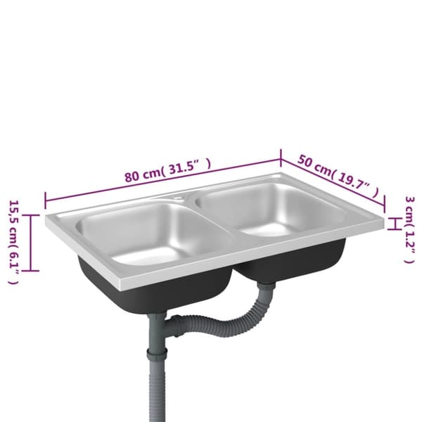 vidaXL køkkenvask med 2 bassiner 800x500x155 mm rustfrit stål sølv