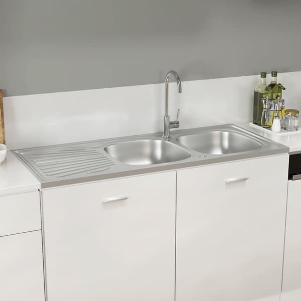 vidaXL køkkenvask med 2 bassiner 1200x500x155 mm rustfrit stål sølv