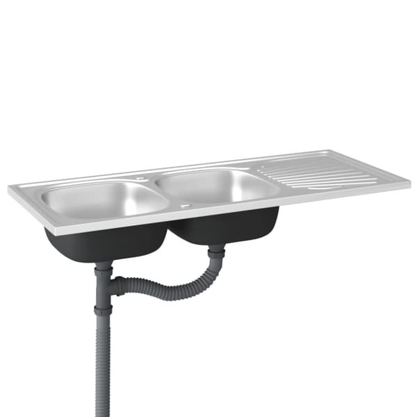 vidaXL køkkenvask med 2 bassiner 1200x500x155 mm rustfrit stål sølv