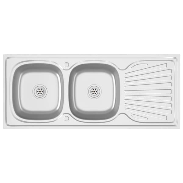 vidaXL køkkenvask med 2 bassiner 1200x500x155 mm rustfrit stål sølv