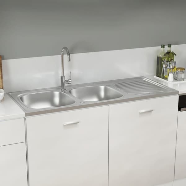 vidaXL køkkenvask med 2 bassiner 1200x500x155 mm rustfrit stål sølv