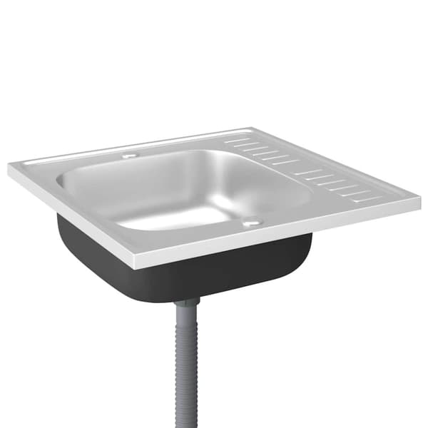 vidaXL køkkenvask med afløbssæt 600x600x155 mm rustfrit stål sølv