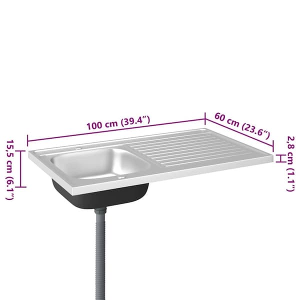 vidaXL køkkenvask med afløbssæt 1000x600x155 mm rustfrit stål sølv