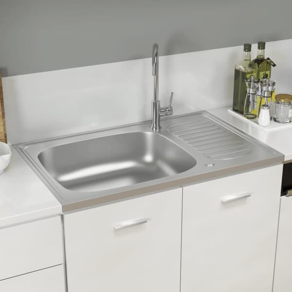 vidaXL Kjøkkenvask med avløpssett sølv 800x500x155 mm rustfritt stål