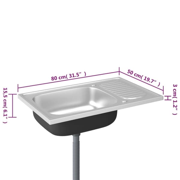 vidaXL Kjøkkenvask med avløpssett sølv 800x500x155 mm rustfritt stål