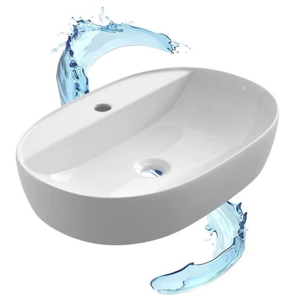 Starbath Plus - Keramiskt tvättställ - Oval form - Vit - Med kranhål - Mått 60 x 38 x 12 cm