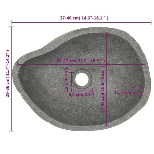 håndvask (37-46) x (29-36) cm oval flodsten