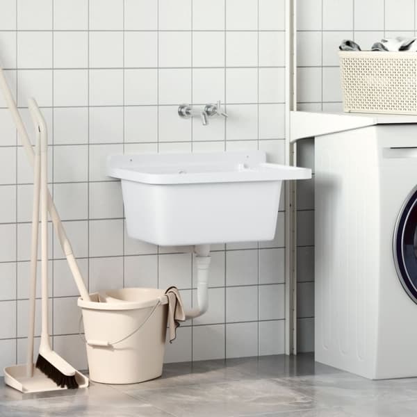 vidaXL Veggmontert vaskeservant hvit 60x40x28 cm harpiks