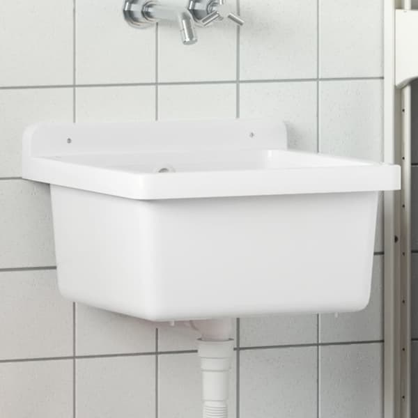 vidaXL Veggmontert servant hvit 40x40x24 cm harpiks