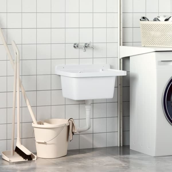 vidaXL Veggmontert servant hvit 50x35x24 cm harpiks
