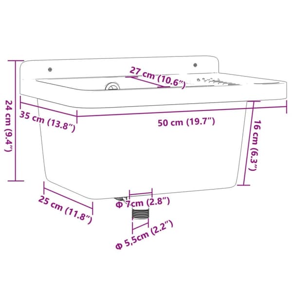 vidaXL Veggmontert servant hvit 50x35x24 cm harpiks