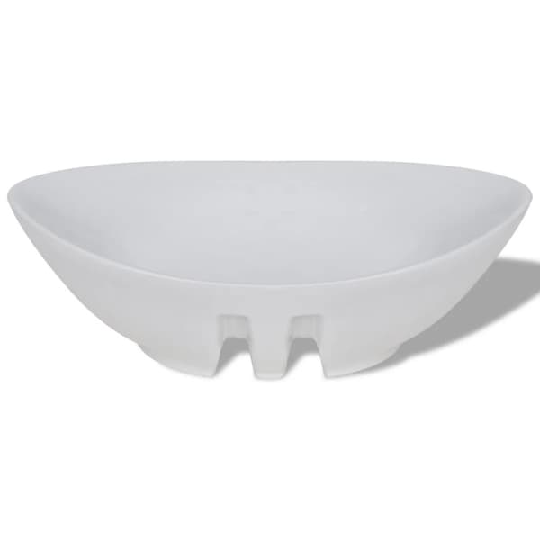 vidaXL håndvask keramisk oval med overløb 59 x 38,5 cm -  Badeværelsesvaske