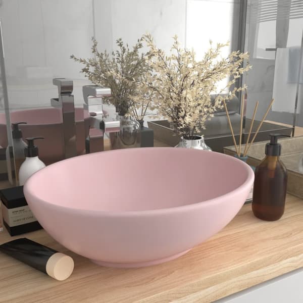 vidaXL luksuriøs håndvask 40x33 cm keramisk oval mat pink -  Badeværelsesvaske