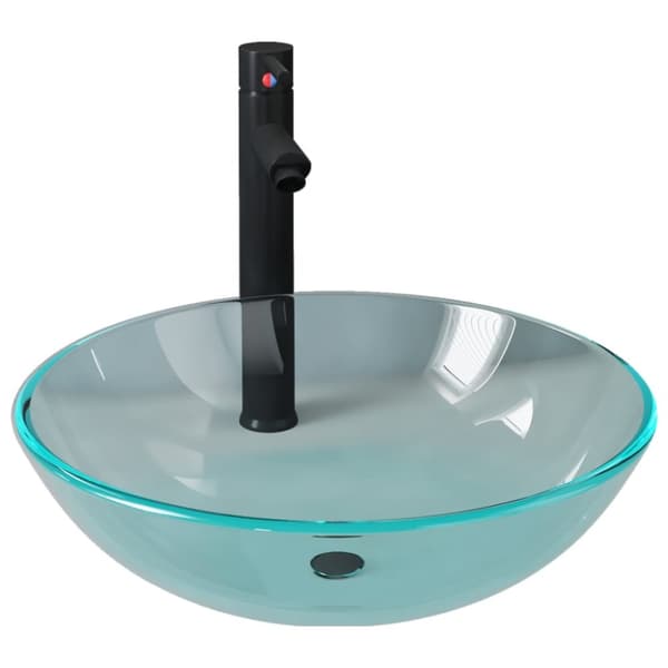 vidaXL Handfat med kran och bottenventil klart härdat glas - Handfat