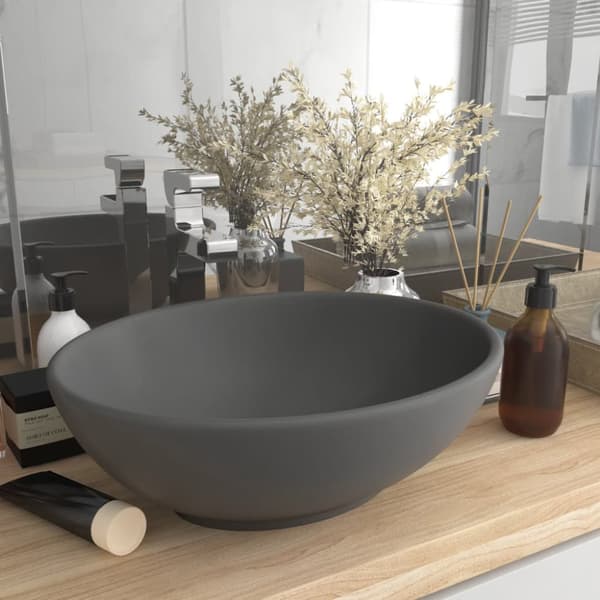 vidaXL luksuriøs håndvask 40x33 cm keramisk oval mat mørkegrå -  Badeværelsesvaske