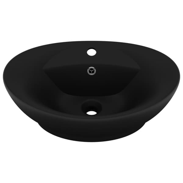 vidaXL luksuriøs håndvask overløb 58,5x39 cm keramik oval mat sort -  Badeværelsesvaske