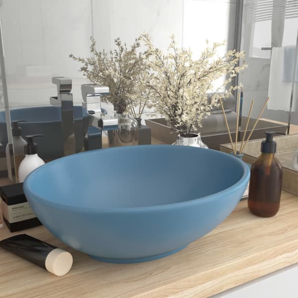 vidaXL luksuriøs håndvask 40x33 cm keramisk oval mat lyseblå -  Badeværelsesvaske