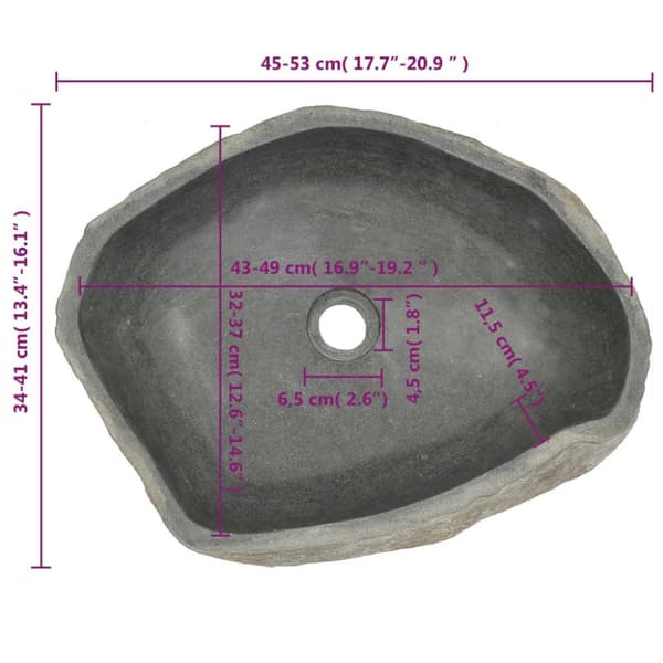 vidaXL håndvask 45-53 cm oval flodsten -  Badeværelsesvaske