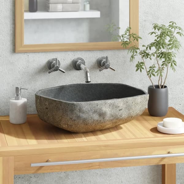 vidaXL håndvask 45-53 cm oval flodsten -  Badeværelsesvaske