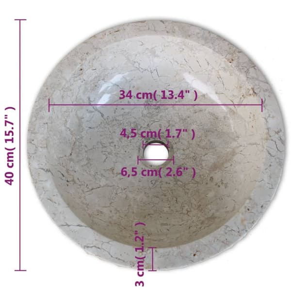 vidaXL håndvask marmor  40 cm cremefarvet -  Badeværelsesvaske