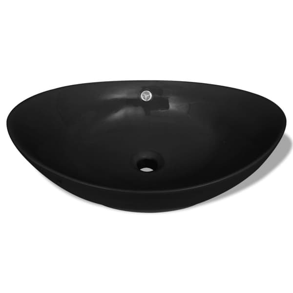 Sort Luksus Keramisk Basin Oval med overløb 59 x 38,5 cm -  Badeværelsesvaske