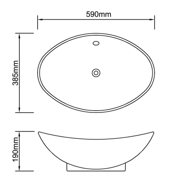 Sort Luksus Keramisk Basin Oval med overløb 59 x 38,5 cm -  Badeværelsesvaske