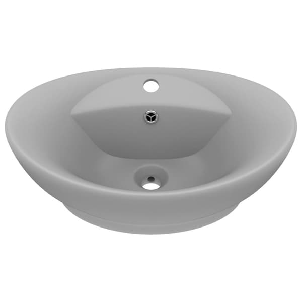 vidaXL luksuriøs håndvask overløb 58,5x39 cm keramik oval mat lysegrå -  Badeværelsesvaske