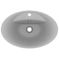 Miniatyrbillede 5 af 8: vidaXL luksuriøs håndvask overløb 58,5x39 cm keramik oval mat lysegrå -  Badeværelsesvaske