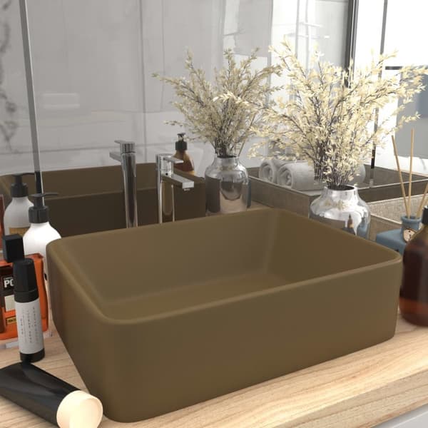 vidaXL luksushåndvask 41x30x12 cm keramik mat cremefarvet -  Badeværelsesvaske