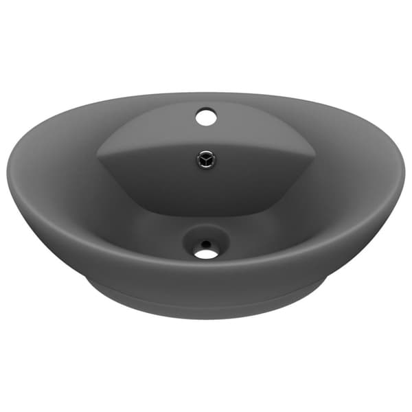 vidaXL luksuriøs håndvask overløb 58,5x39 cm keramik oval mat mørkegrå -  Badeværelsesvaske