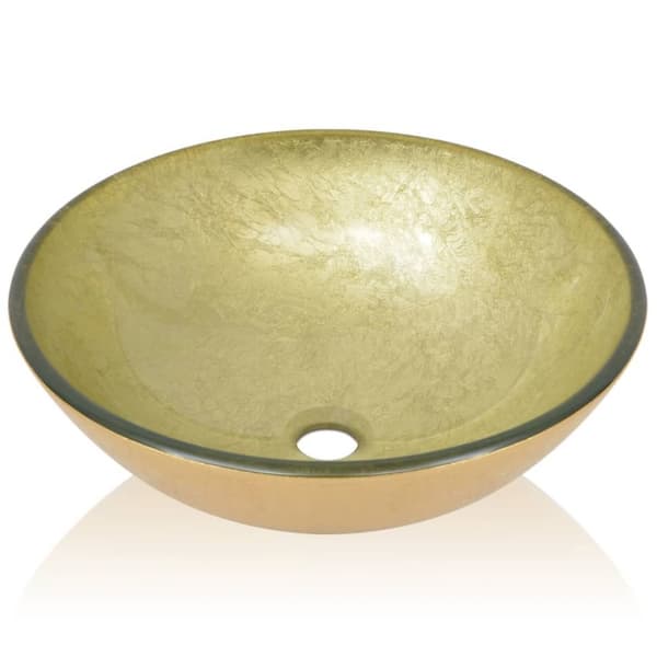 vidaXL håndvask hærdet glas 42 cm guldfarvet -  Badeværelsesvaske
