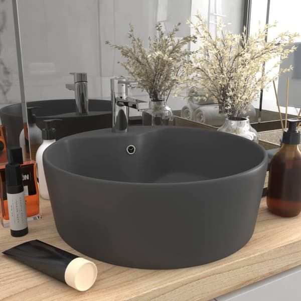 vidaXL luksuriøs håndvask med overløb 36x13 cm keramik mat mørkegrå -  Badeværelsesvaske