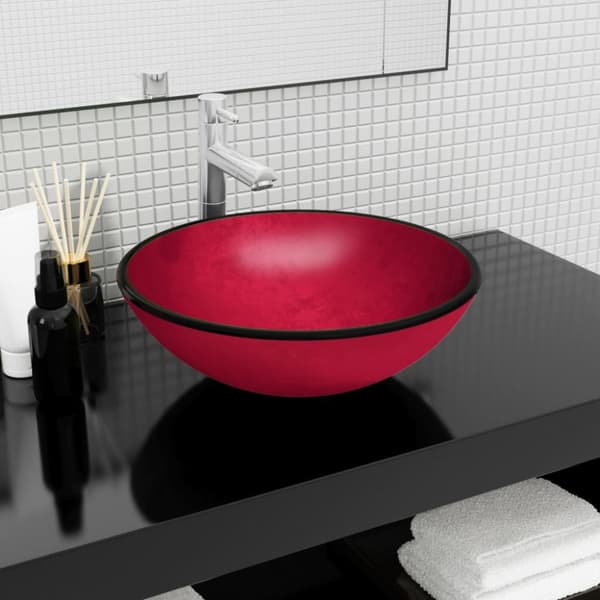 vidaXL håndvask 42x14 cm hærdet glas rød -  Badeværelsesvaske