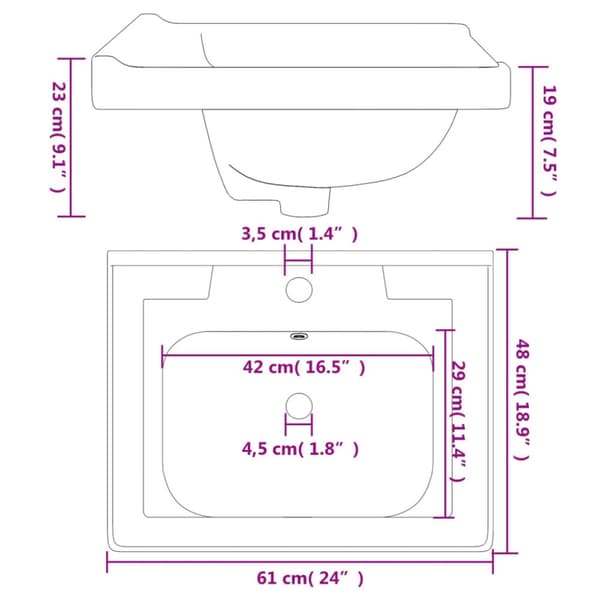 vidaXL badeværelsesvask 61x48x23 cm rektangulær keramisk hvid -  Badeværelsesvaske