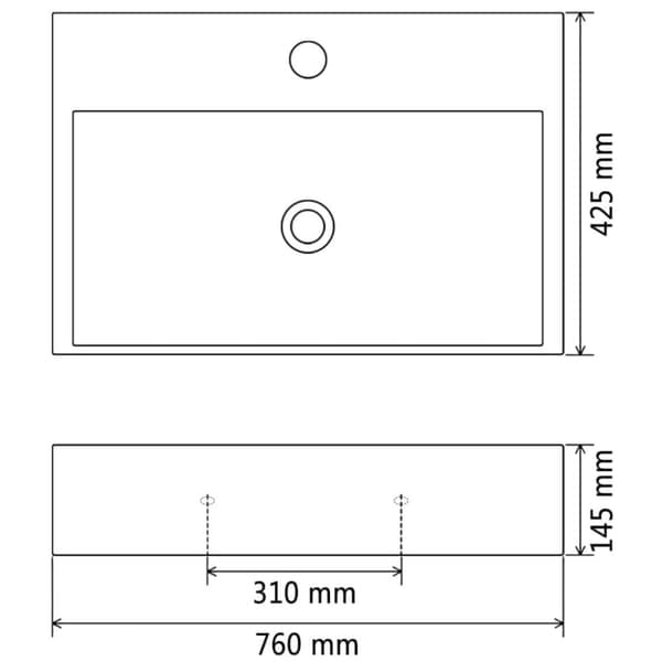 vidaXL håndvask med vandhanehul keramik sort 76 x 42,5 x 14,5 cm -  Badeværelsesvaske