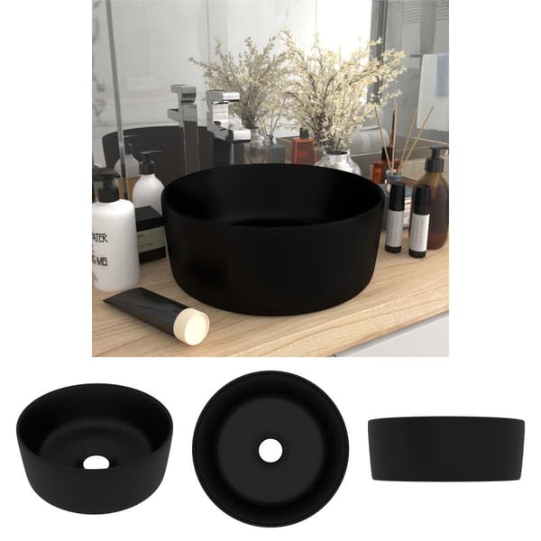 The Living Store luksuriøs håndvask 40x15 cm rund keramik mat sort -  Badeværelsesvaske