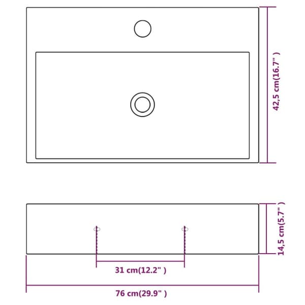 The Living Store håndvask med hul til vandhane keramik 76x42,5x14,5 cm hvid -  Badeværelsesvaske
