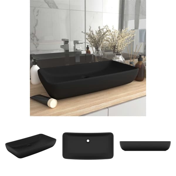 The Living Store luksuriøs håndvask 71x38 cm rektangulær keramik mat sort -  Badeværelsesvaske