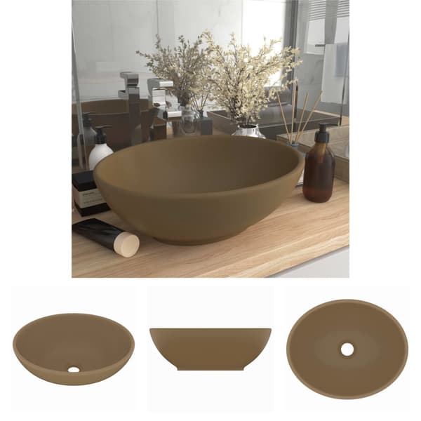 The Living Store luksuriøs håndvask 40x33 cm keramisk oval mat cremefarvet -  Badeværelsesvaske