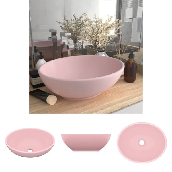 The Living Store luksuriøs håndvask 40x33 cm keramisk oval mat pink -  Badeværelsesvaske