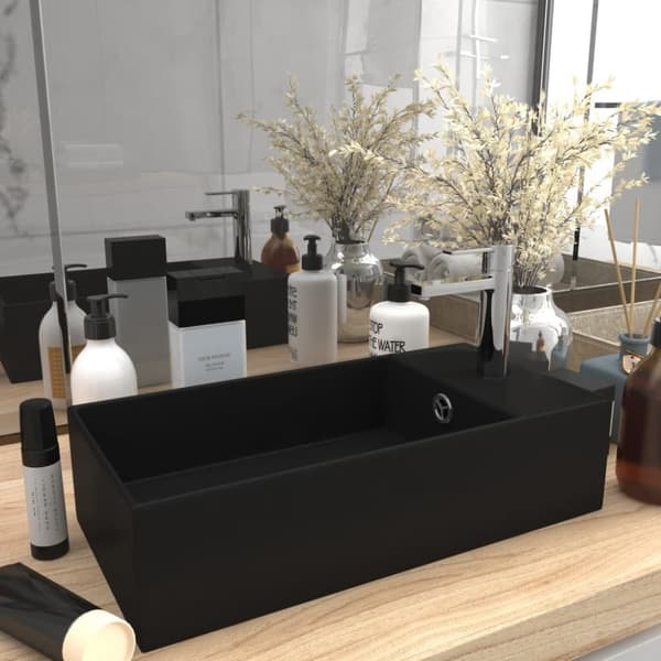 The Living Store Kylpyhuoneen pesuallas ylivuodolla keraaminen matta musta -  Kylpyhuoneen pesualtaat