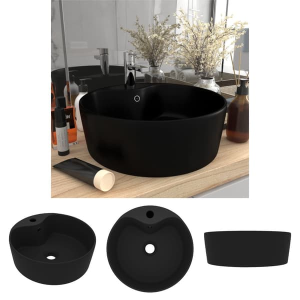 The Living Store luksuriøs håndvask med overløb 36x13 cm keramik mat sort -  Badeværelsesvaske