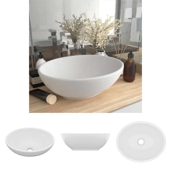 The Living Store luksuriøs håndvask 40x33 cm keramisk oval mat hvid -  Badeværelsesvaske