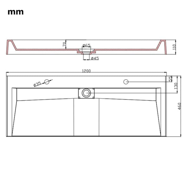 The Living Store Handfat 120x46x11 cm mineralgjuten vit - Handfat