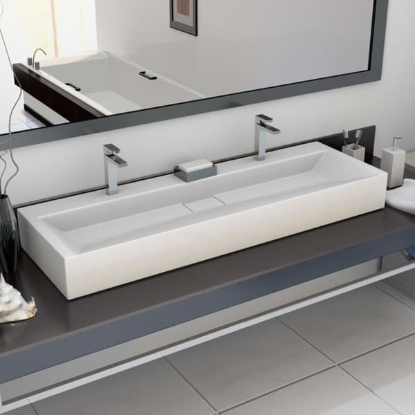 The Living Store Handfat 120x46x11 cm mineralgjuten vit -  Handfat