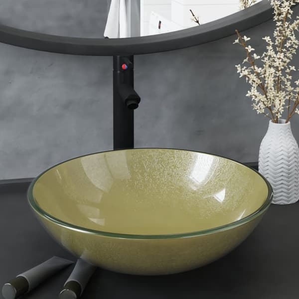 The Living Store håndvask til badeværelse m. hane og bundventil hærdet glas guld -  Badeværelsesvaske