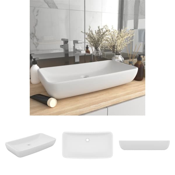 The Living Store luksuriøs håndvask 71x38 cm rektangulær keramik mat hvid -  Badeværelsesvaske
