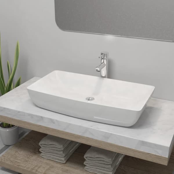 The Living Store Handfat med blandare keramik rektangulär vit - Handfat