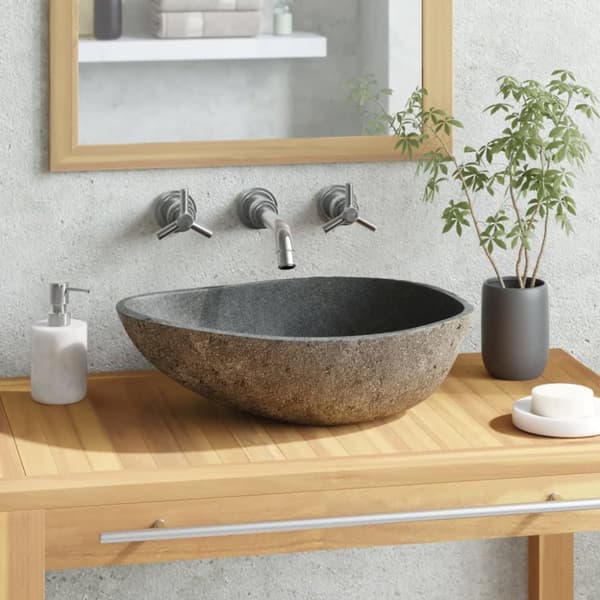 Badeværelsesvaske - Living håndvask 37-46 cm oval flodsten